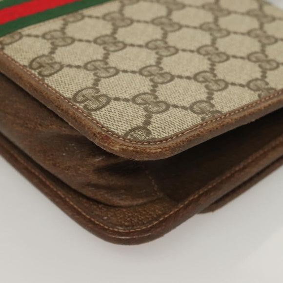 GUCCI GG Supreme Web Sherry Line Shoulder Bag PVC Beige Gold Auth BA3785