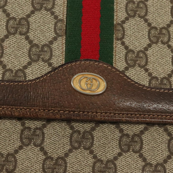 GUCCI GG Supreme Web Sherry Line Shoulder Bag PVC Beige Gold Auth BA3785