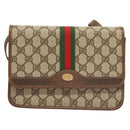 GUCCI GG Supreme Web Sherry Line Shoulder Bag PVC Beige Gold Auth BA3785-13