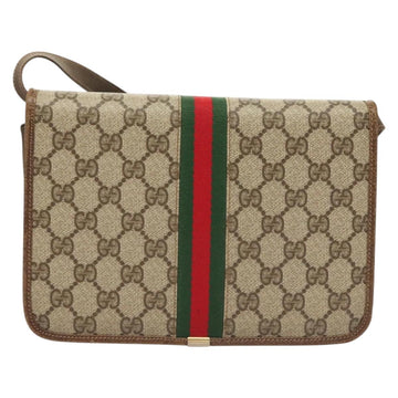 GUCCI GG Supreme Web Sherry Line Shoulder Bag PVC Beige Gold Auth BA3785 - 0