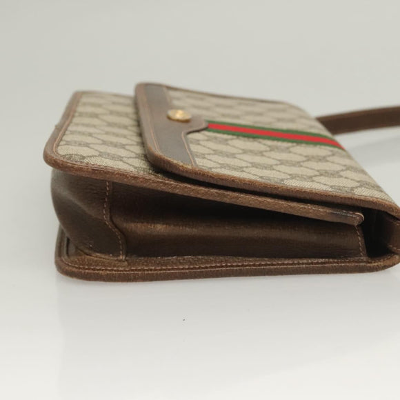 GUCCI GG Supreme Web Sherry Line Shoulder Bag PVC Beige Gold Auth BA3785