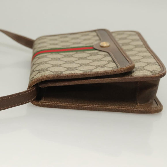 GUCCI GG Supreme Web Sherry Line Shoulder Bag PVC Beige Gold Auth BA3785