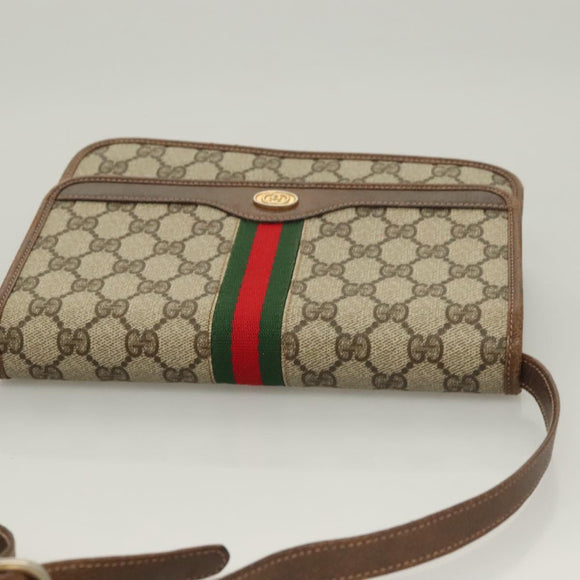 GUCCI GG Supreme Web Sherry Line Shoulder Bag PVC Beige Gold Auth BA3785