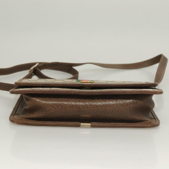 GUCCI GG Supreme Web Sherry Line Shoulder Bag PVC Beige Gold Auth BA3785