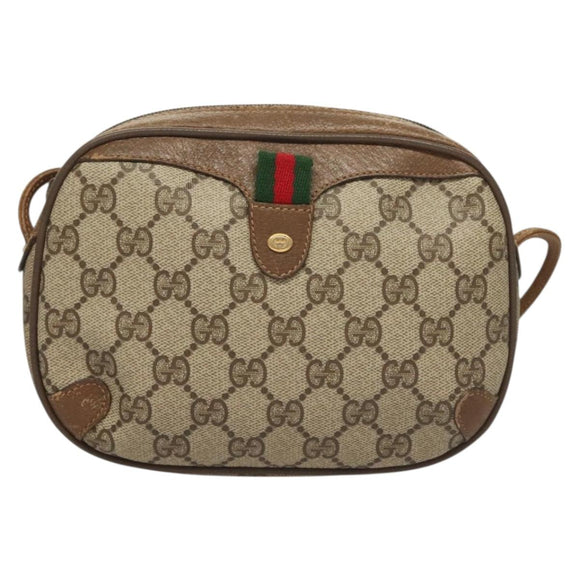 GUCCI GG Supreme Web Sherry Line Bag PVC Beige Gold 89 02 066 Auth BA3786