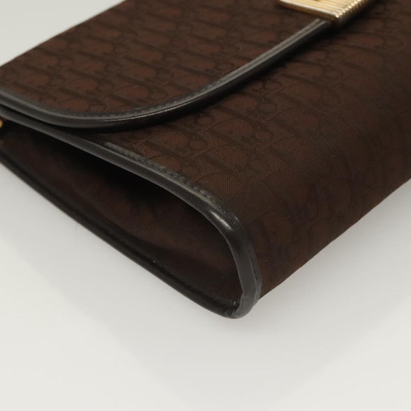 Christian Dior Trotter Canvas Chain Shoulder Bag Dark Brown Gold Auth BA3787