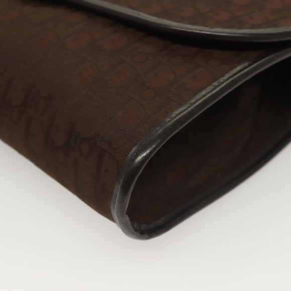 Christian Dior Trotter Canvas Chain Shoulder Bag Dark Brown Gold Auth BA3787