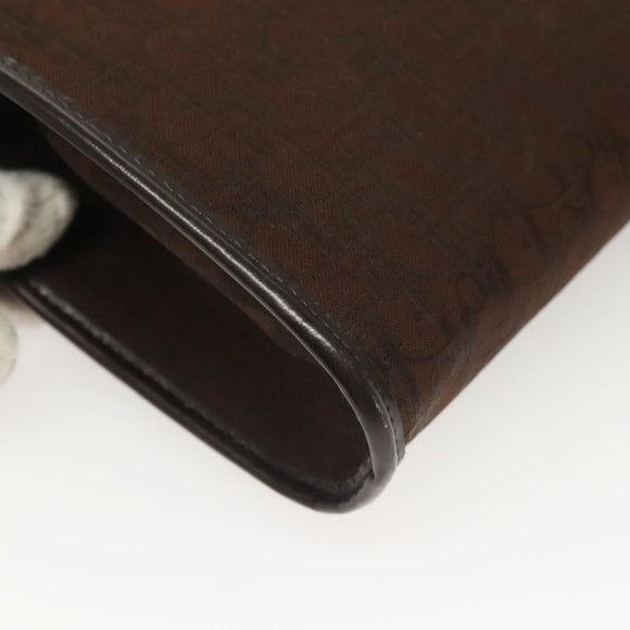 Christian Dior Trotter Canvas Chain Shoulder Bag Dark Brown Gold Auth BA3787