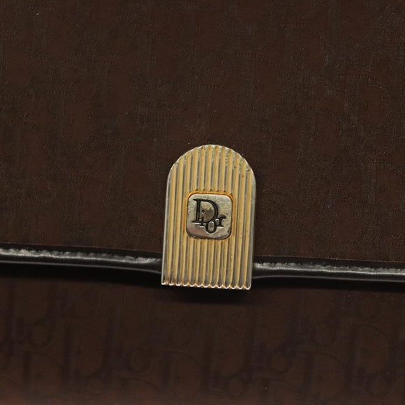 Christian Dior Trotter Canvas Chain Shoulder Bag Dark Brown Gold Auth BA3787