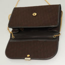 Christian Dior Trotter Canvas Chain Shoulder Bag Dark Brown Gold Auth BA3787-9