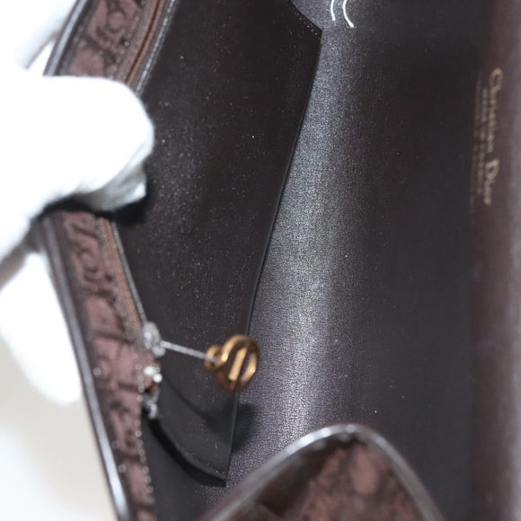 Christian Dior Trotter Canvas Chain Shoulder Bag Dark Brown Gold Auth BA3787