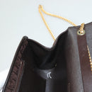 Christian Dior Trotter Canvas Chain Shoulder Bag Dark Brown Gold Auth BA3787-19