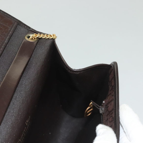 Christian Dior Trotter Canvas Chain Shoulder Bag Dark Brown Gold Auth BA3787
