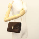 Christian Dior Trotter Canvas Chain Shoulder Bag Dark Brown Gold Auth BA3787-22