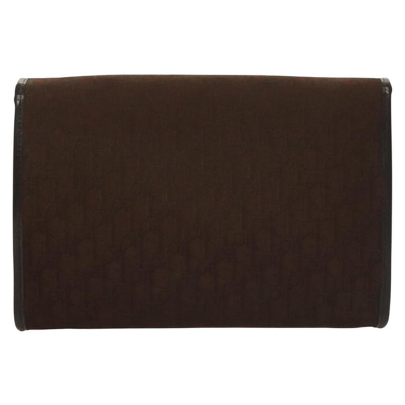 Christian Dior Trotter Canvas Chain Shoulder Bag Dark Brown Gold Auth BA3787