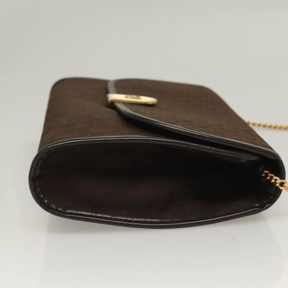 Christian Dior Trotter Canvas Chain Shoulder Bag Dark Brown Gold Auth BA3787