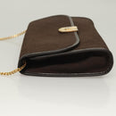 Christian Dior Trotter Canvas Chain Shoulder Bag Dark Brown Gold Auth BA3787-4