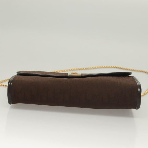 Christian Dior Trotter Canvas Chain Shoulder Bag Dark Brown Gold Auth BA3787