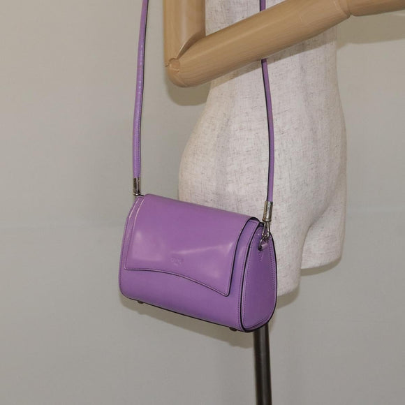 CELINE Shoulder Bag Leather Purple Silver Auth BA3789