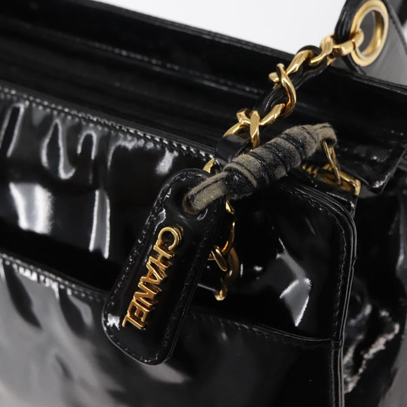 CHANEL COCO Mark Chain Shoulder Bag Patent Leather Black Gold CC Auth BA3798