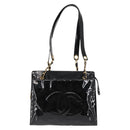 CHANEL COCO Mark Chain Shoulder Bag Patent Leather Black Gold CC Auth BA3798-13