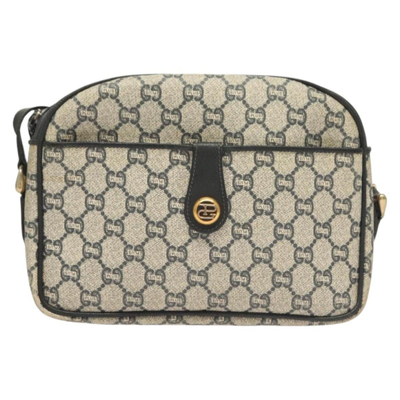 GUCCI GG Plus Supreme Shoulder Bag PVC Navy Gold Auth BA3799