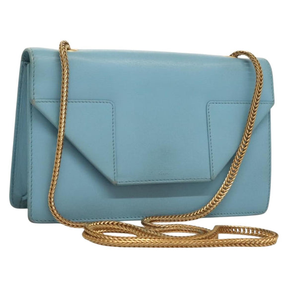 SAINT LAURENT Betty Chain Shoulder Bag Leather Light Blue Gold Auth BA3801