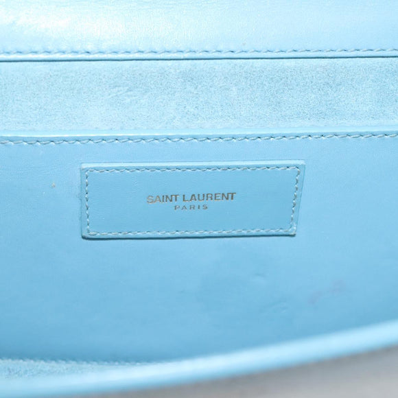 SAINT LAURENT Betty Chain Shoulder Bag Leather Light Blue Gold Auth BA3801