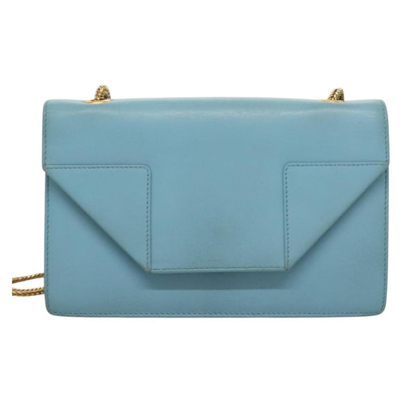 SAINT LAURENT Betty Chain Shoulder Bag Leather Light Blue Gold Auth BA3801