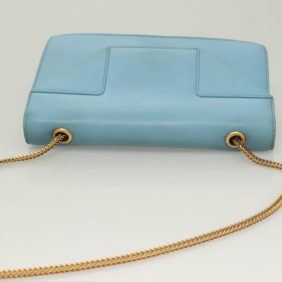 SAINT LAURENT Betty Chain Shoulder Bag Leather Light Blue Gold Auth BA3801