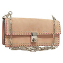 VALENTINO Rhinestone Chain Shoulder Bag Suede Pink Silver Auth BA3802-1