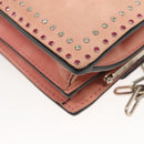VALENTINO Rhinestone Chain Shoulder Bag Suede Pink Silver Auth BA3802-13