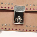 VALENTINO Rhinestone Chain Shoulder Bag Suede Pink Silver Auth BA3802-14