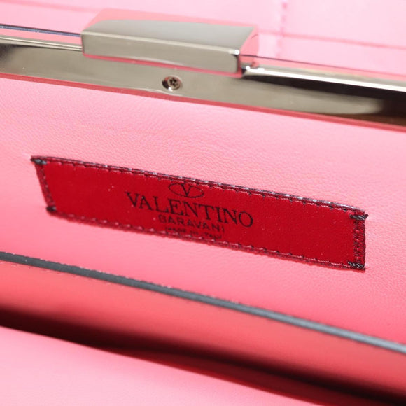 VALENTINO Rhinestone Chain Shoulder Bag Suede Pink Silver Auth BA3802