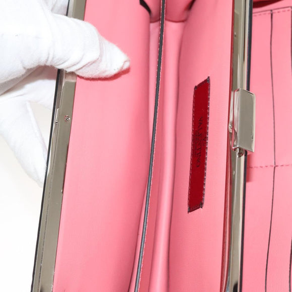 VALENTINO Rhinestone Chain Shoulder Bag Suede Pink Silver Auth BA3802