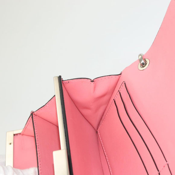 VALENTINO Rhinestone Chain Shoulder Bag Suede Pink Silver Auth BA3802