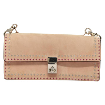 VALENTINO Rhinestone Chain Shoulder Bag Suede Pink Silver Auth BA3802 - 0