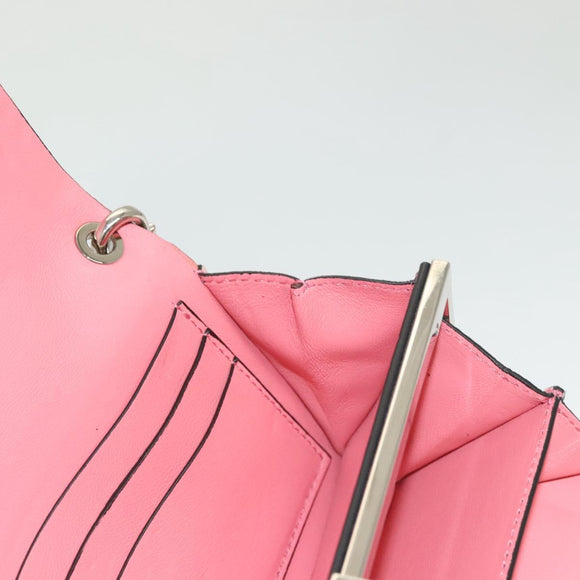 VALENTINO Rhinestone Chain Shoulder Bag Suede Pink Silver Auth BA3802