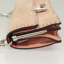 VALENTINO Rhinestone Chain Shoulder Bag Suede Pink Silver Auth BA3802-5