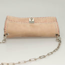 VALENTINO Rhinestone Chain Shoulder Bag Suede Pink Silver Auth BA3802-6