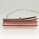 VALENTINO Rhinestone Chain Shoulder Bag Suede Pink Silver Auth BA3802-9