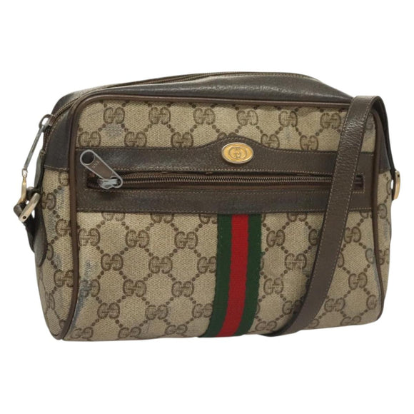 GUCCI GG Supreme Web Sherry Line Bag PVC Beige Gold 75 02 004 Auth BA3807