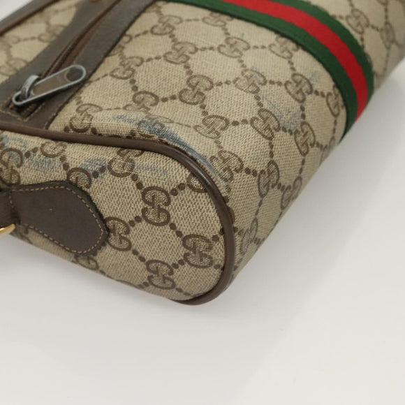 GUCCI GG Supreme Web Sherry Line Bag PVC Beige Gold 75 02 004 Auth BA3807