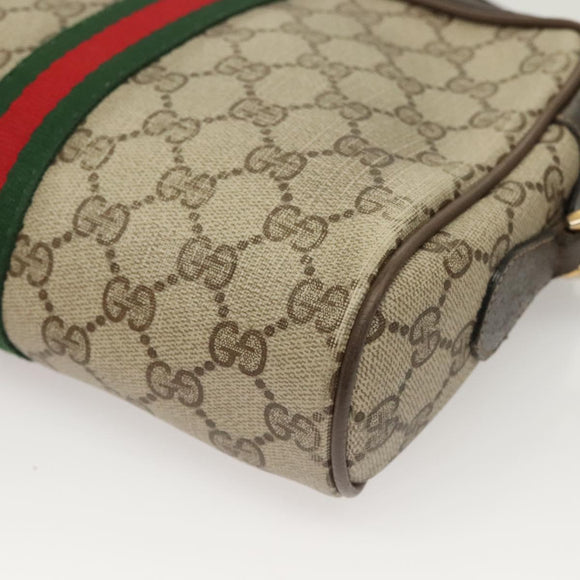 GUCCI GG Supreme Web Sherry Line Bag PVC Beige Gold 75 02 004 Auth BA3807