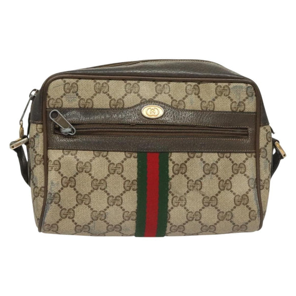 GUCCI GG Supreme Web Sherry Line Bag PVC Beige Gold 75 02 004 Auth BA3807