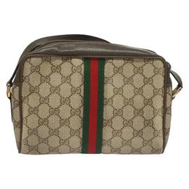 GUCCI GG Supreme Web Sherry Line Bag PVC Beige Gold 75 02 004 Auth BA3807 - 0