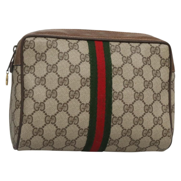 GUCCI GG Supreme Web Sherry Line Clutch Bag PVC Beige Gold 89 01 012 Auth BA3808