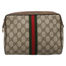 GUCCI GG Supreme Web Sherry Line Clutch Bag PVC Beige Gold 89 01 012 Auth BA3808-13