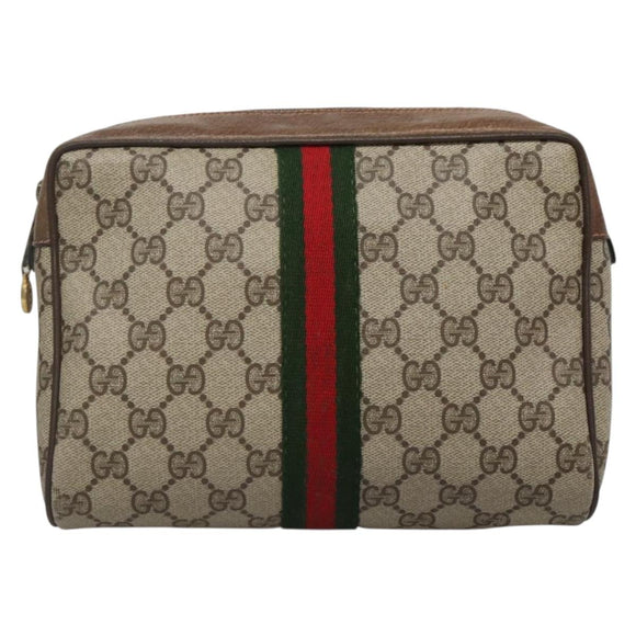 GUCCI GG Supreme Web Sherry Line Clutch Bag PVC Beige Gold 89 01 012 Auth BA3808