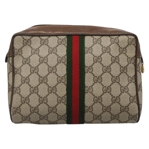 GUCCI GG Supreme Web Sherry Line Clutch Bag PVC Beige Gold 89 01 012 Auth BA3808